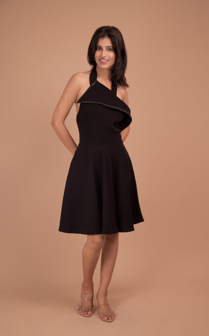 Noir Élan Crepe Halter Dress