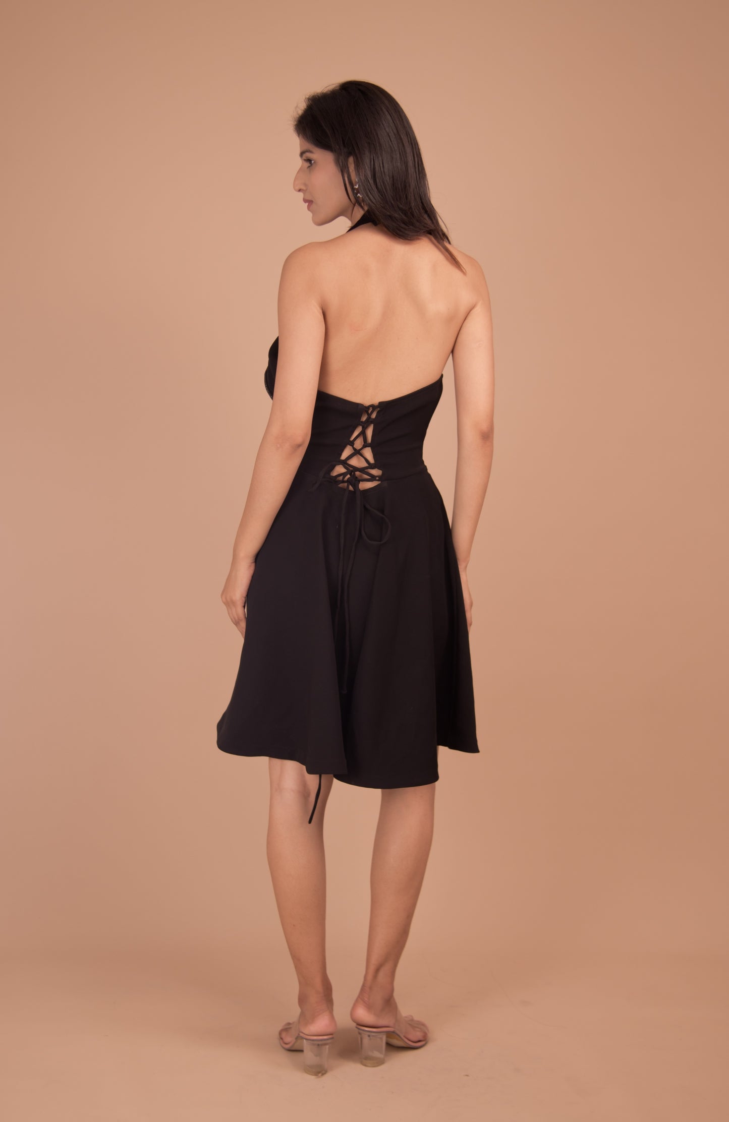 Noir Élan Crepe Halter Dress