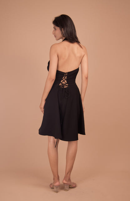Noir Élan Crepe Halter Dress