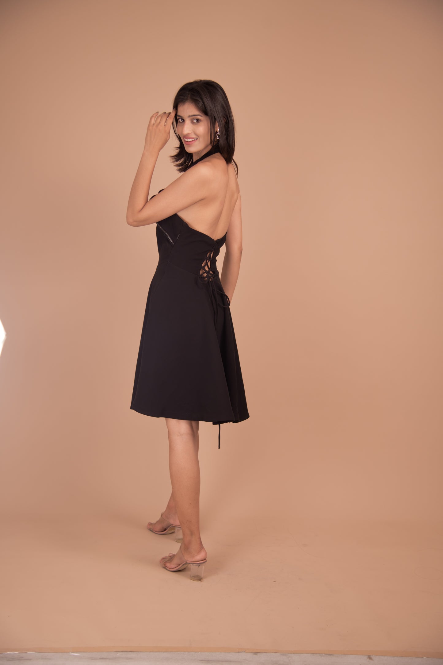 Noir Élan Crepe Halter Dress