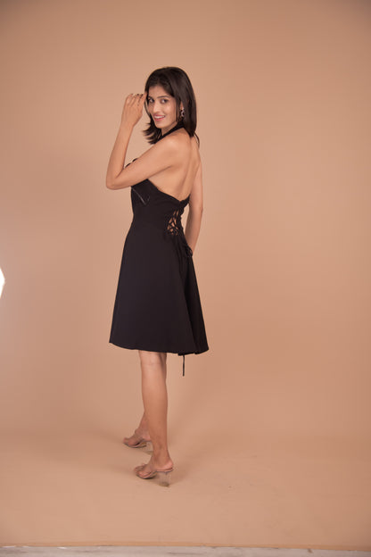 Noir Élan Crepe Halter Dress