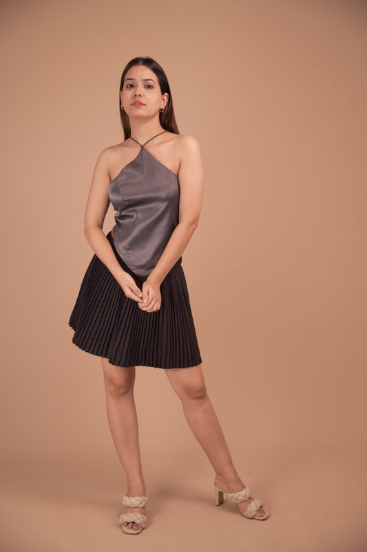 Luna Grace Satin & Pleated Skirt Co-ord Set