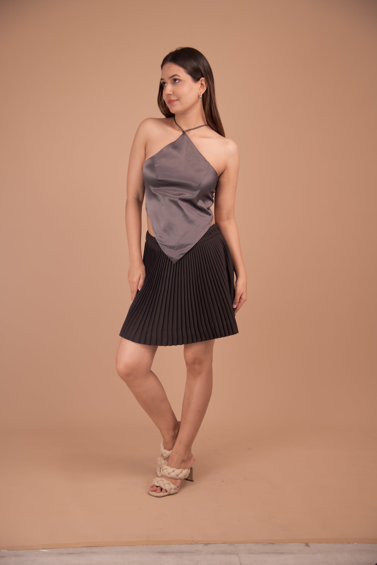 Luna Grace Satin & Pleated Skirt Co-ord Set