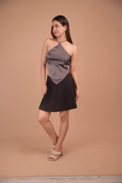 Luna Grace Satin & Pleated Skirt Co-ord Set