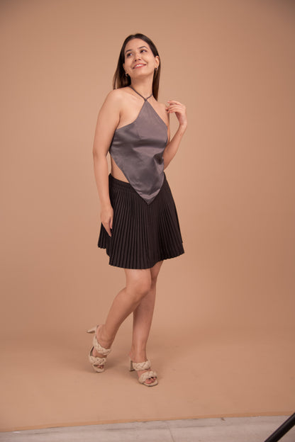 Luna Grace Satin & Pleated Skirt Co-ord Set