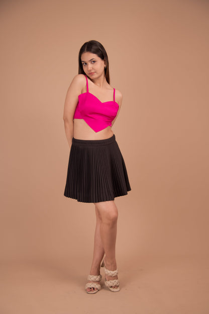 Fuchsia Reverie — Satin Crop & Pleated Satin Skirt Co-ord