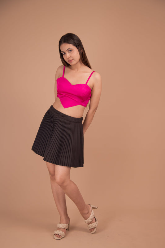 Fuchsia Reverie — Satin Crop & Pleated Satin Skirt Co-ord