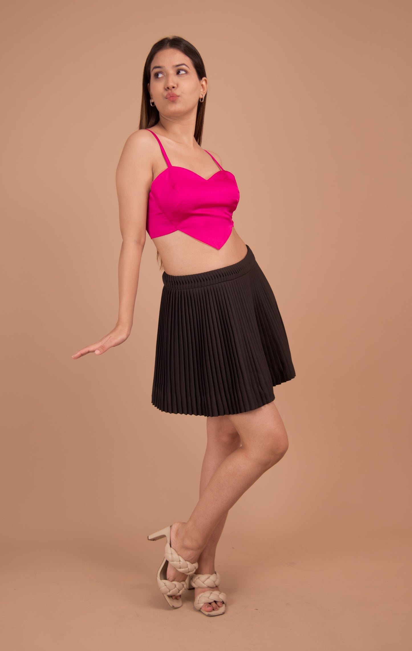 Fuchsia Reverie — Satin Crop & Pleated Satin Skirt Co-ord