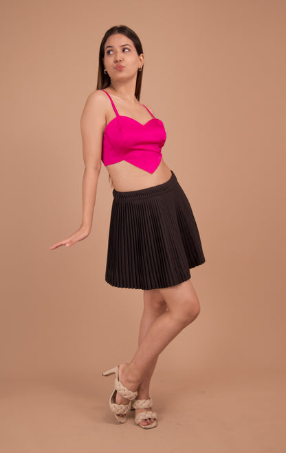 Fuchsia Reverie — Satin Crop & Pleated Satin Skirt Co-ord