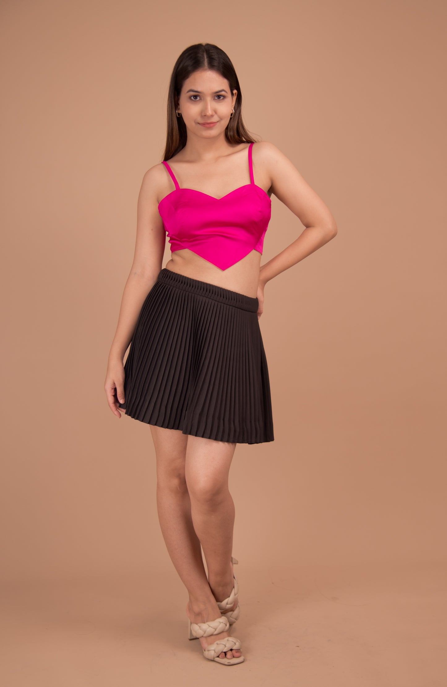Fuchsia Reverie — Satin Crop & Pleated Satin Skirt Co-ord