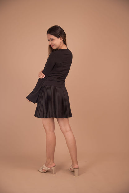 Midnight Poise – Crepe Top & Pleated Satin Skirt Co-Ord Set
