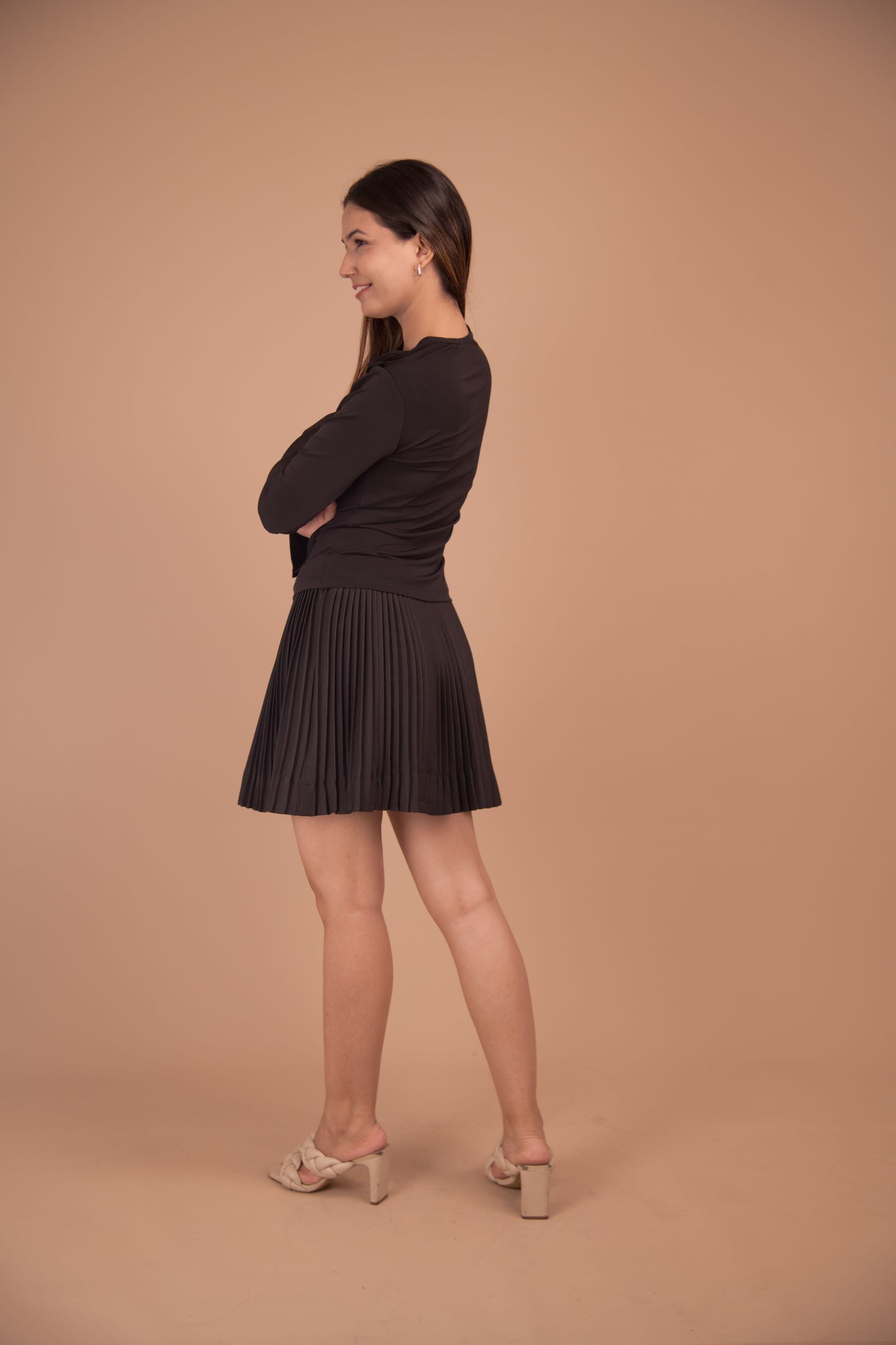 Midnight Poise – Crepe Top & Pleated Satin Skirt Co-Ord Set